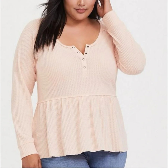 torrid Tops - Torrid Pink Brushed Waffle Knit Henley Babydoll Tunic Shirt Plus Size 0 0X 12